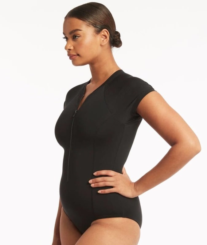 Sea Level Eco Essentials Short Sleeve B-DD Cup One Piece Swimsuit - Black Swim