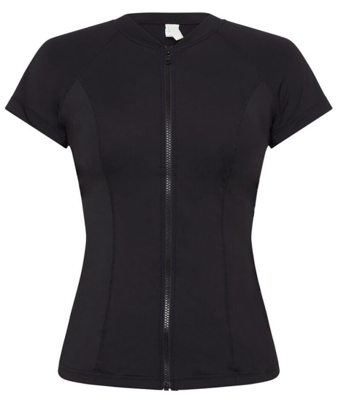 Sea Level Eco Essentials Short Sleeved Rash Vest - Full Zipper - Black Swim 