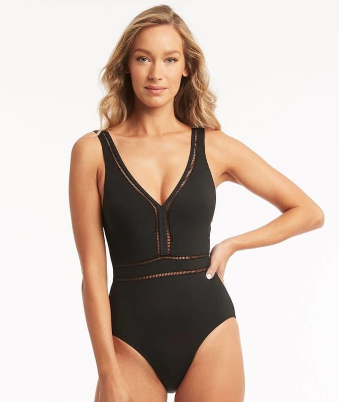 Sea Level Eco Essentials Spliced A-DD Cup One Piece Swimsuit - Black Swim
