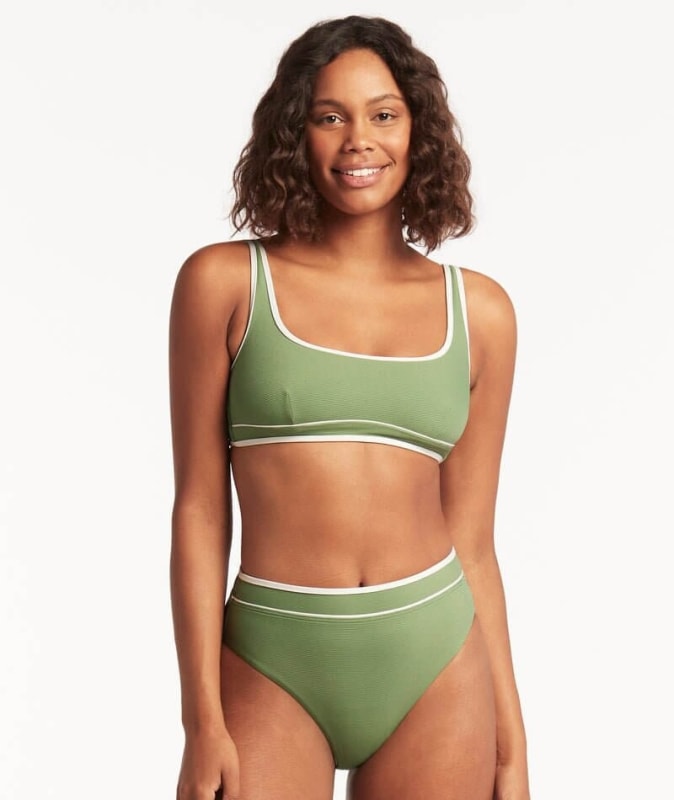 Sea Level Elite Panelled Square Neck Bikini Top - Olive Swim
