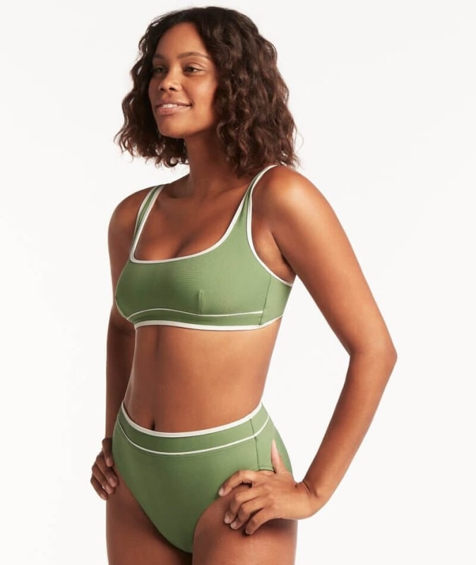 Sea Level Elite Panelled Square Neck Bikini Top - Olive Swim