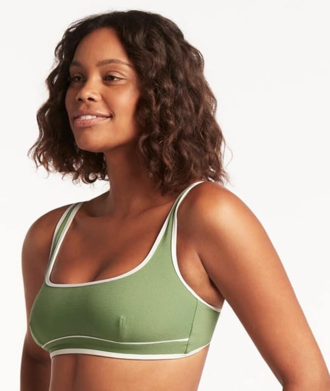 Sea Level Elite Panelled Square Neck Bikini Top - Olive Swim