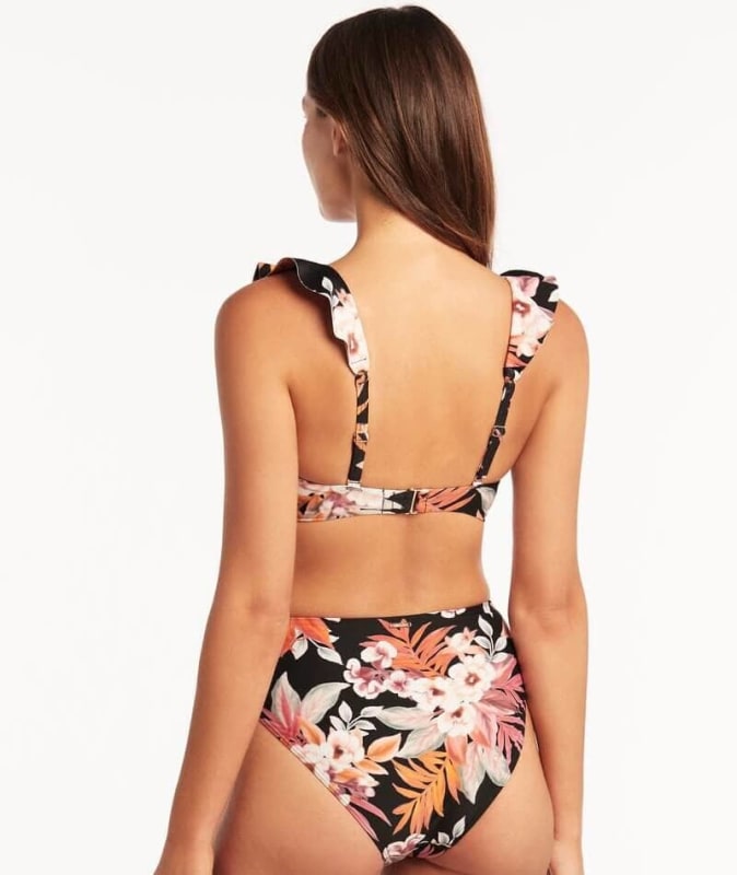 Sea Level Escape Bonded Frill Bikini Top - Black Swim