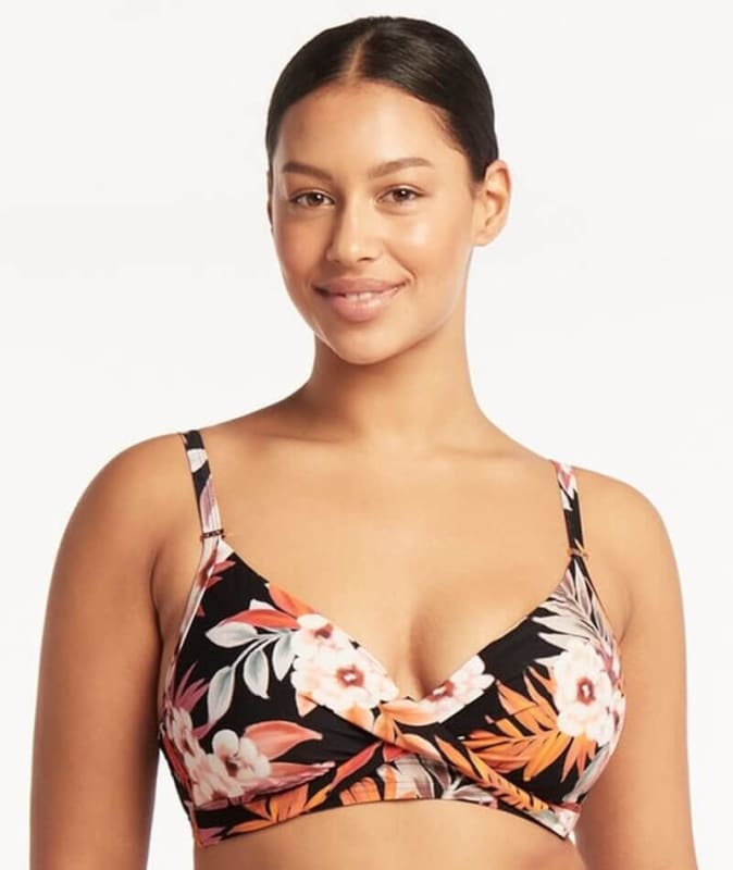Sea Level Escape Twist Front DD-E Cup Bikini Top - Black Swim