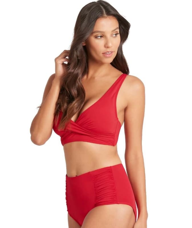 Sea Level Essentials Cross Front B-DD Cup Bikini Top - Red Swim