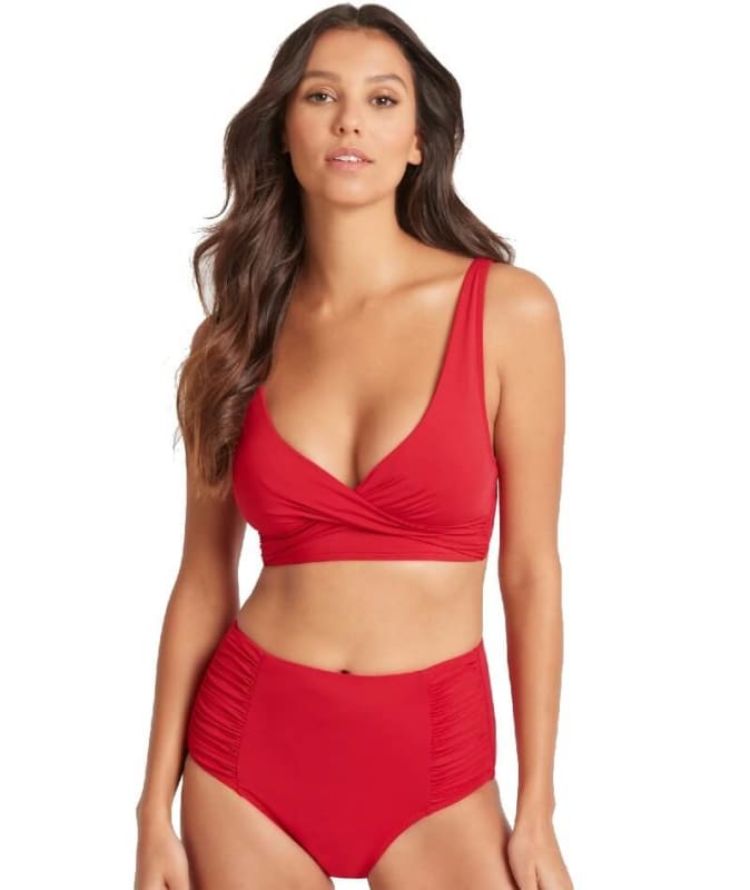 Sea Level Essentials Cross Front B-DD Cup Bikini Top - Red Swim