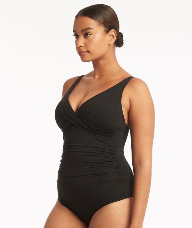 Sea Level Essentials Cross Front B-DD Cup One Piece Swimsuit - Black Swim