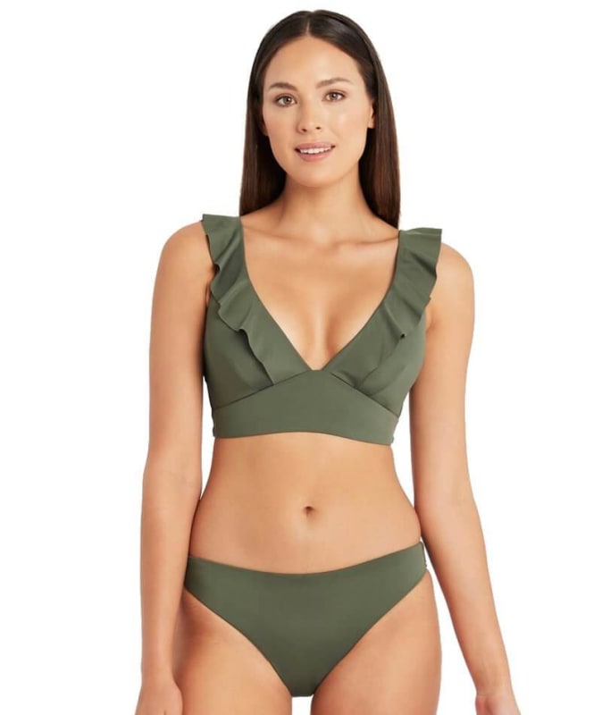 Sea Level Essentials Frill Bikini Top - Khaki Swim 