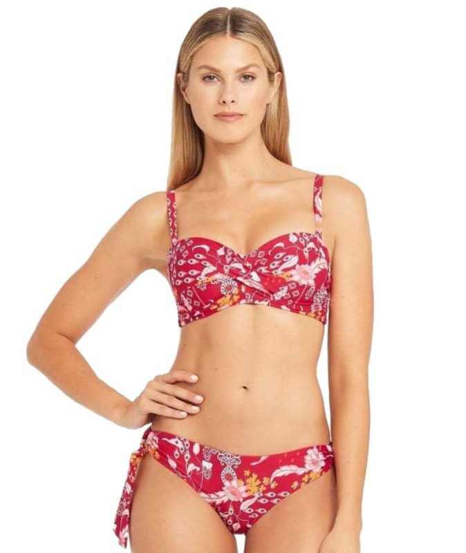 Sea Level Jardin Twist Front Bandeau Bikini Top - Red Swim
