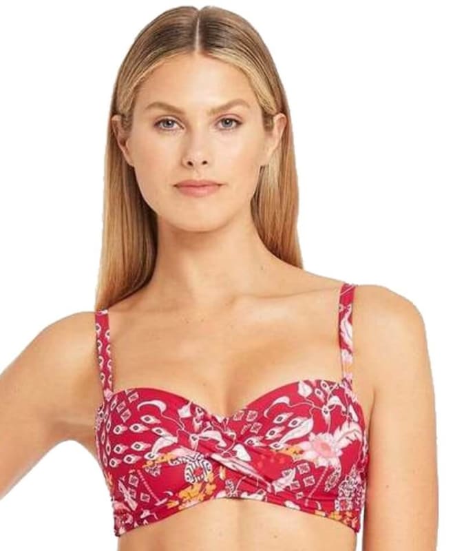 Sea Level Jardin Twist Front Bandeau Bikini Top - Red Swim 8 Red
