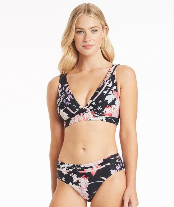 Sea Level Martini Mid Bikini Brief - Floral Black Swim