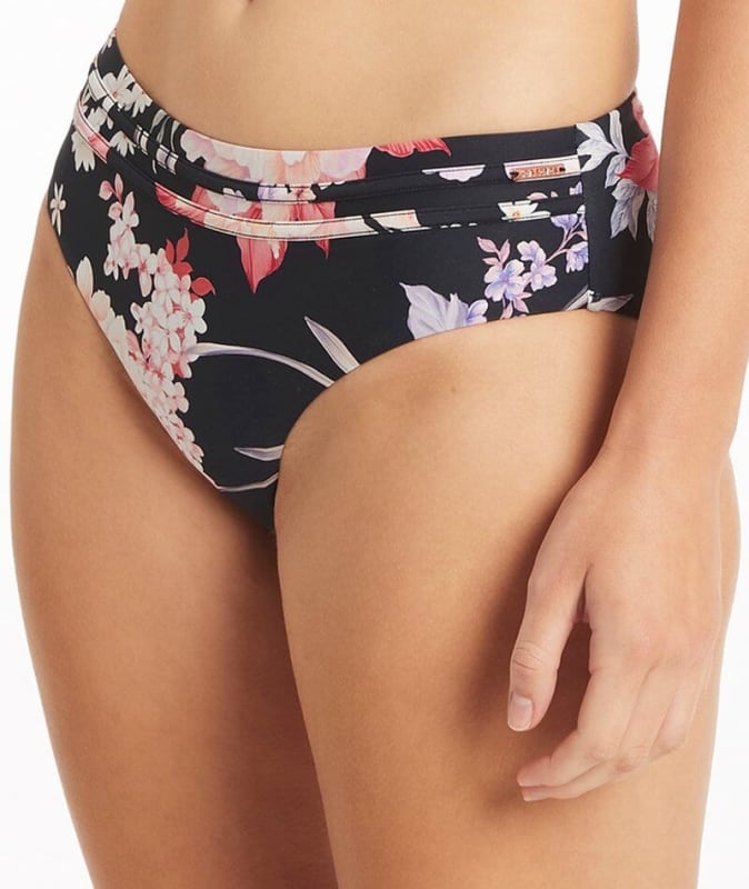 Sea Level Martini Mid Bikini Brief - Floral Black Swim