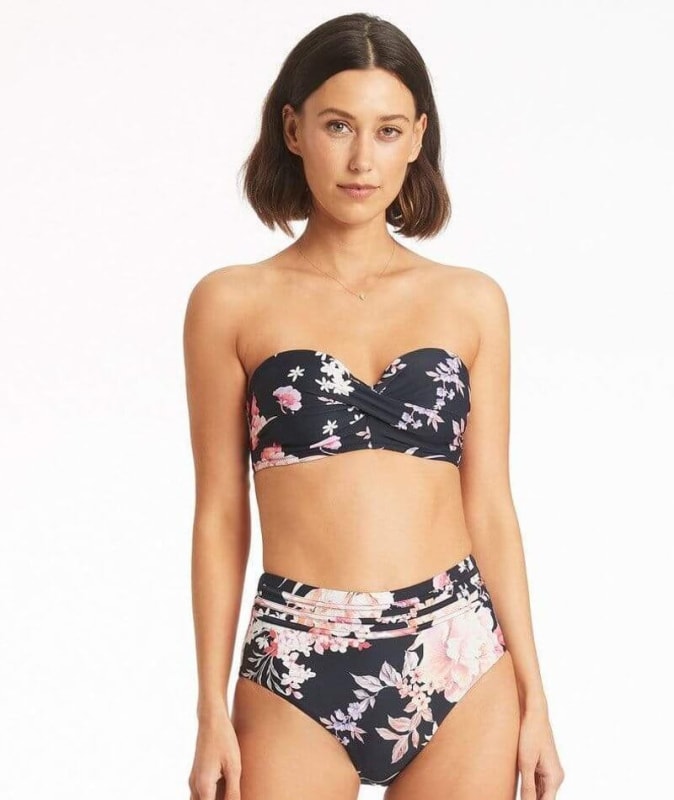 Sea Level Martini Twist Front Bandeau Bikini Top - Black Swim