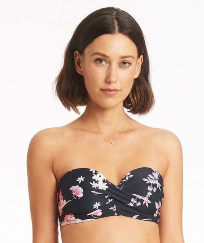 Sea Level Martini Twist Front Bandeau Bikini Top - Black Swim