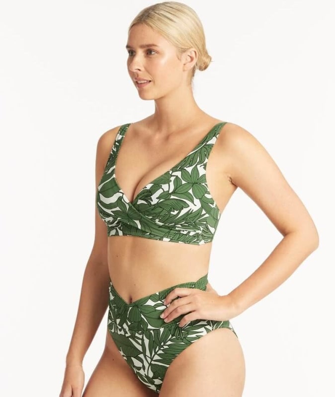 Sea Level Retreat Wrap High Waiste Brief - Olive Swim