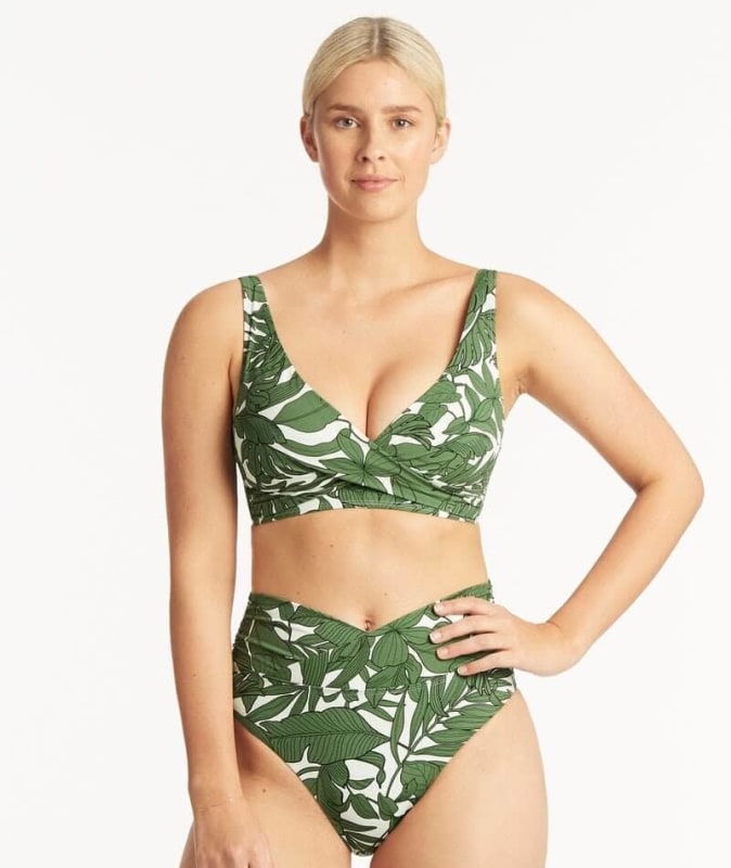 Sea Level Retreat Wrap High Waiste Brief - Olive Swim