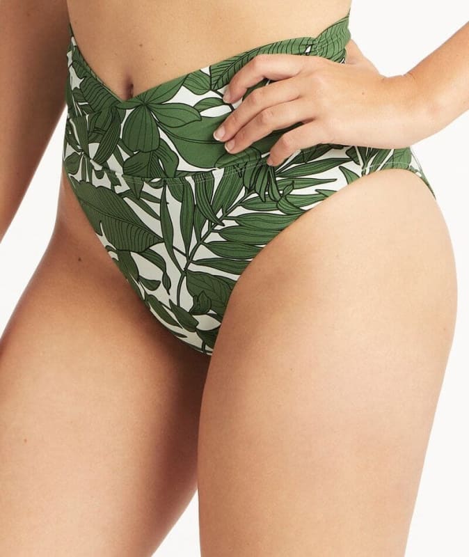 Sea Level Retreat Wrap High Waiste Brief - Olive Swim